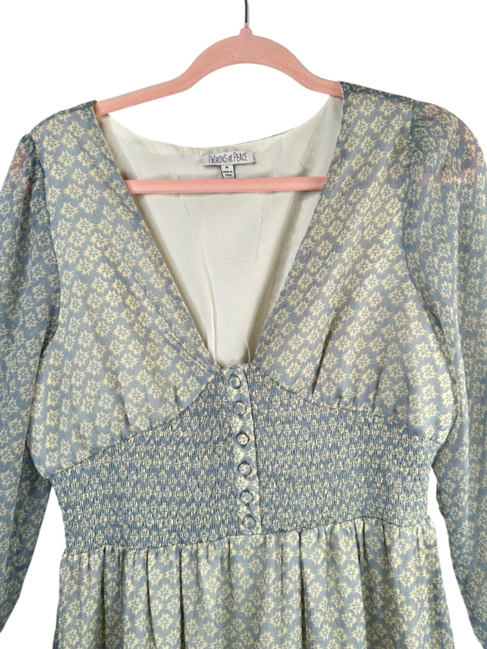 Patrons of Peace Smocked Maxi Dress M Boho Prairie New Romantic Long Sleeve - Picture 3 of 16